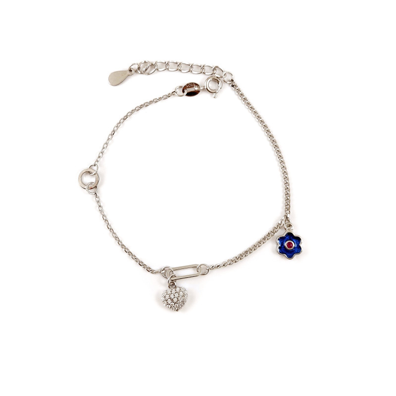 Blue Flower - Сребърна гривна, проба 925