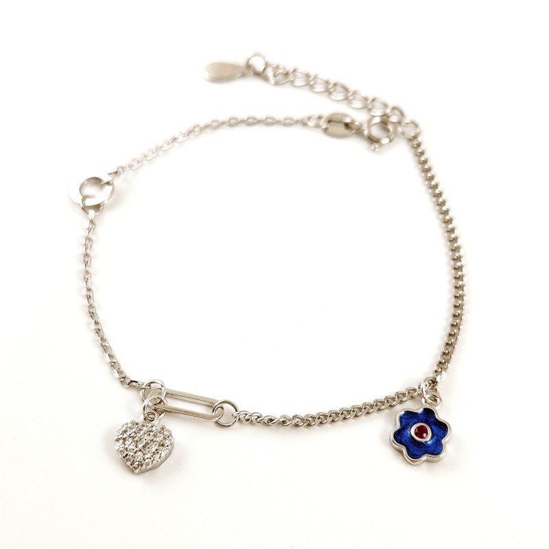 Blue Flower - Сребърна гривна, проба 925