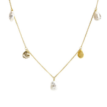 Hanging pearls - Сребърно колие със златно покритие и естествени перли. 