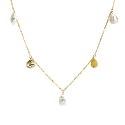 Hanging pearls - Сребърно колие със златно покритие и естествени перли. Hanging pearls - Сребърно колие със златно покритие и естествени перли.