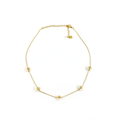 Pearl Flowers - Сребърно колие със златно покритие и перли.