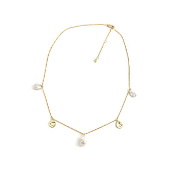 Hanging pearls - Сребърно колие със златно покритие и естествени перли. 