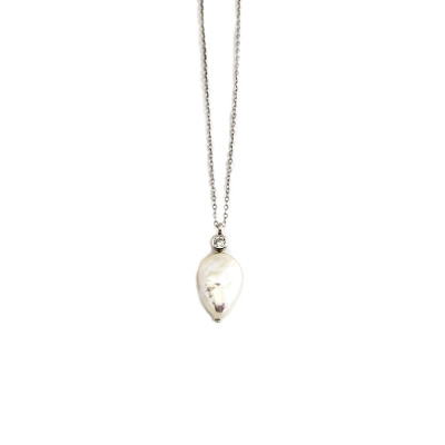 Rhodium-plated pearl necklace - Сребърно колие, проба 925 с естествена перла. 