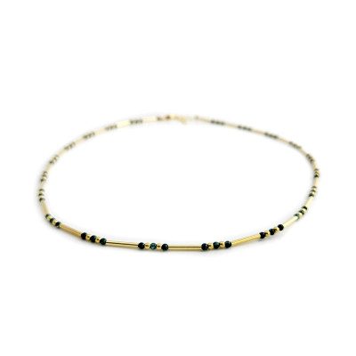 Green Agate - Сребърно колие, проба 925 с позлата и натурален ахат. 