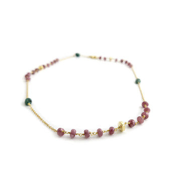 Pink tourmaline - сребърно колие със златно покритие и естествени камъни. 