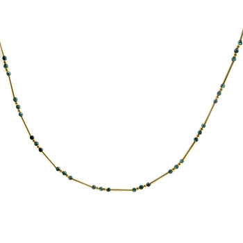 Green Agate - Сребърно колие, проба 925 с позлата и натурален ахат. 