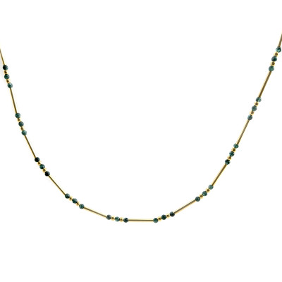 Green Agate - Сребърно колие, проба 925 с позлата и натурален ахат. 
