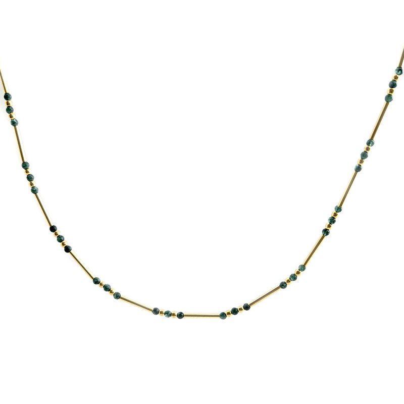 Green Agate - Сребърно колие, проба 925 с позлата и натурален ахат. 