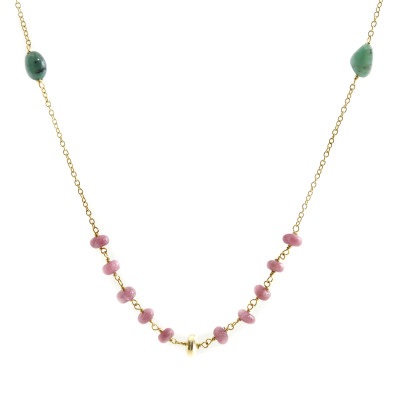 Pink tourmaline - сребърно колие със златно покритие и естествени камъни. 