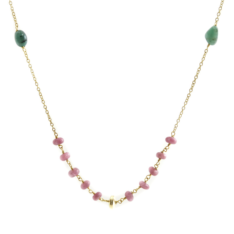 Pink tourmaline - сребърно колие със златно покритие и естествени камъни. 