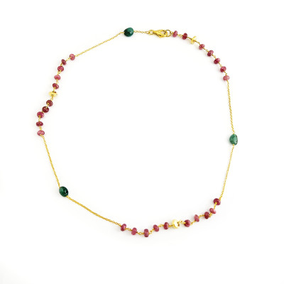 Pink tourmaline - сребърно колие със златно покритие и естествени камъни. 